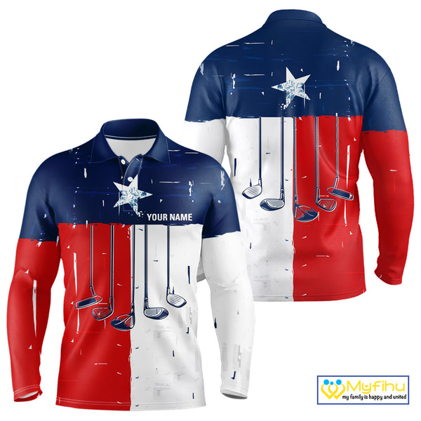 Texas Flag Golf Clubs Mens Golf polo shirt Custom patriotic Mens golf top, personalized golf gifts NQS10381