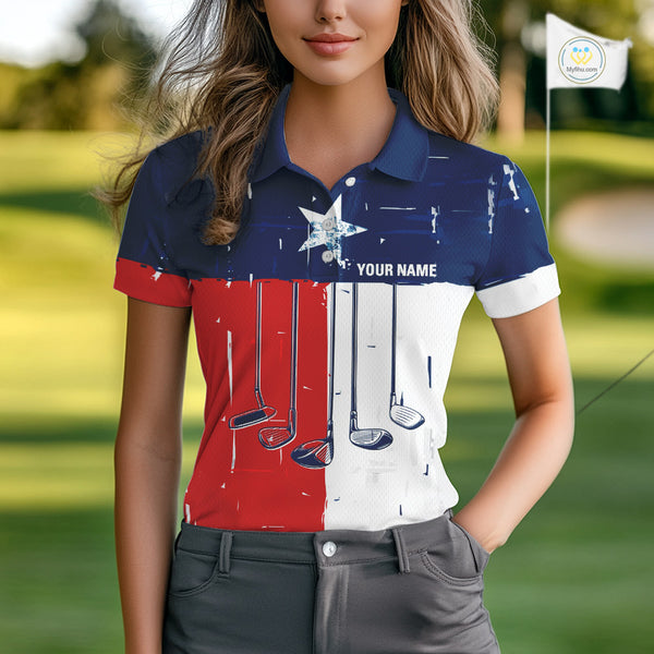 Texas Flag Golf Clubs Women Golf polo shirt Custom patriotic ladies golf top, personalized golf gifts NQS10381