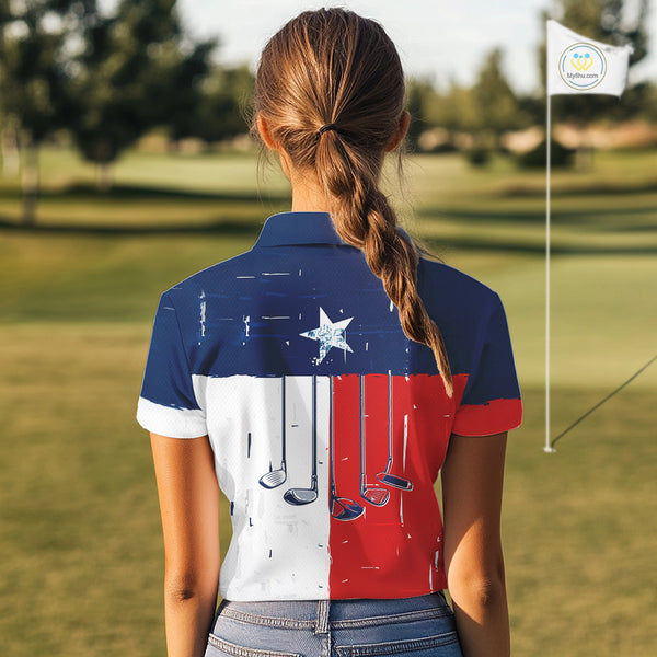 Texas Flag Golf Clubs Women Golf polo shirt Custom patriotic ladies golf top, personalized golf gifts NQS10381