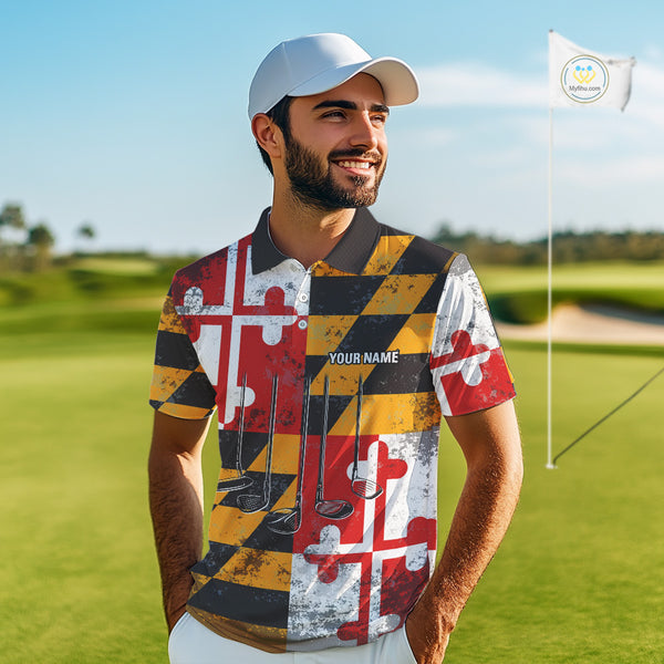 Maryland Flag Golf Clubs Mens Golf polo shirt Custom patriotic Mens golf top, personalized golf gifts NQS10382