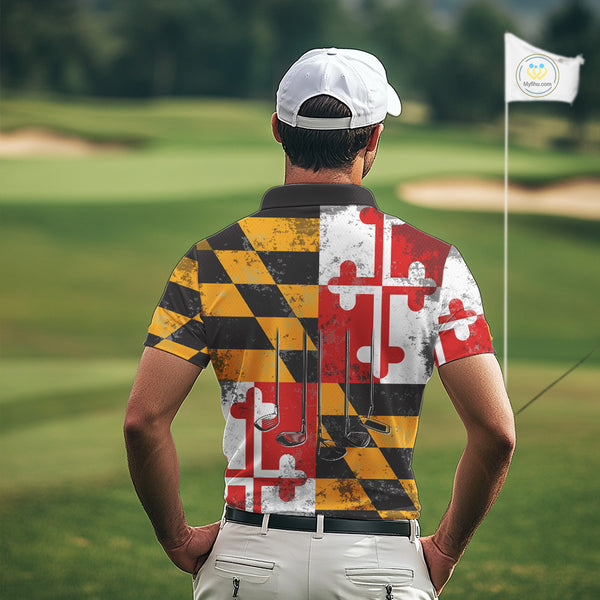 Maryland Flag Golf Clubs Mens Golf polo shirt Custom patriotic Mens golf top, personalized golf gifts NQS10382