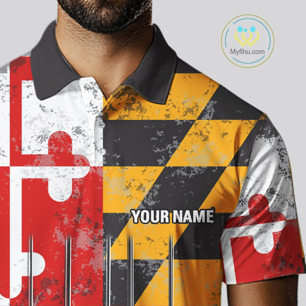 Maryland Flag Golf Clubs Mens Golf polo shirt Custom patriotic Mens golf top, personalized golf gifts NQS10382