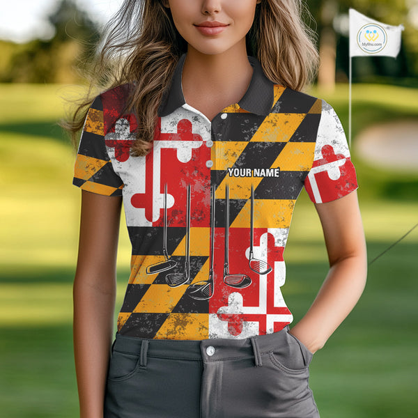 Maryland Flag Golf Clubs Women polo shirt Custom patriotic ladies golf top, personalized golf gifts NQS10382