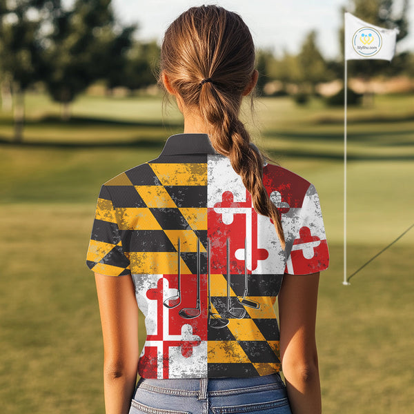 Maryland Flag Golf Clubs Women polo shirt Custom patriotic ladies golf top, personalized golf gifts NQS10382