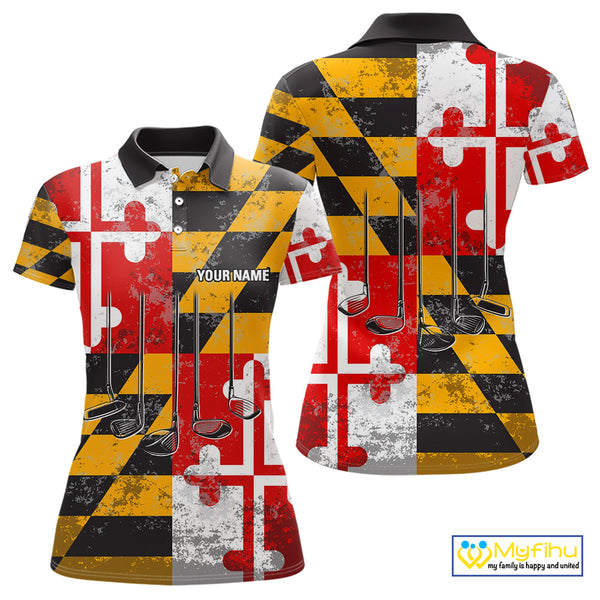 Maryland Flag Golf Clubs Women polo shirt Custom patriotic ladies golf top, personalized golf gifts NQS10382