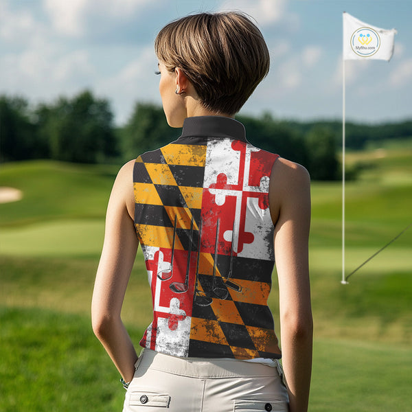 Maryland Flag Golf Clubs sleeveless polo shirt Custom patriotic golf top, personalized golf gifts NQS10382