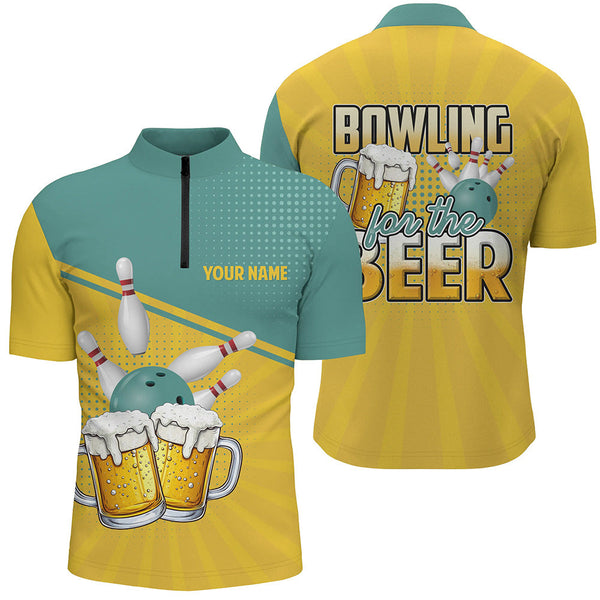 Personalized Bowling For The Beer Retro Bowling Polo, 1/4 Zip Shirt For Men CustomTeam Bowling Jerseys NQS8627