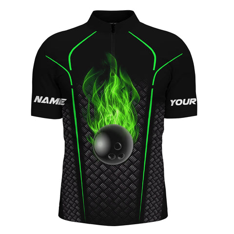 Bowling Shirt For men custom Quarter Zip Bowling Jersey 3D Bowling Team Shirt For men | Green NQS6770