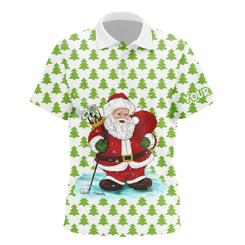 Kid golf polo shirts custom Santa golf Christmas pine tree forest pattern, Christmas golf gift NQS6774