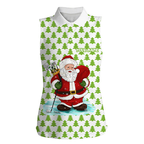 Women sleeveless polo shirts custom Santa golf Christmas pine tree forest pattern, Christmas golf gift NQS6774