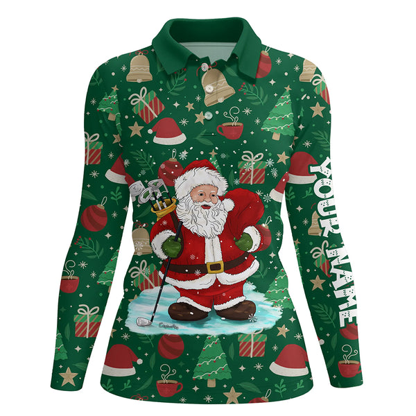 Womens golf polo shirts custom Santa golf Christmas season pattern, Christmas golf gifts for ladies NQS6775