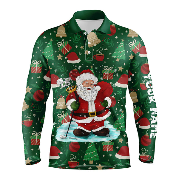 Mens golf polo shirts custom Santa golf green Christmas season pattern, Christmas golf gifts for mens NQS6775
