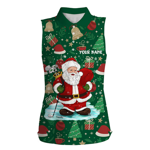 Women sleeveless polo shirt custom Santa golf Christmas season pattern, Christmas golf gift for ladies NQS6775