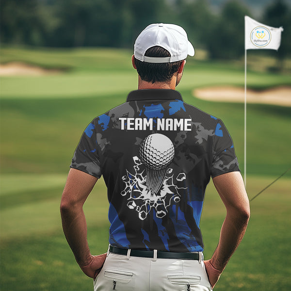 Black and Blue Camo pattern Mens Golf Polo Shirts custom mens golf tops, cool golf gifts NQS9826