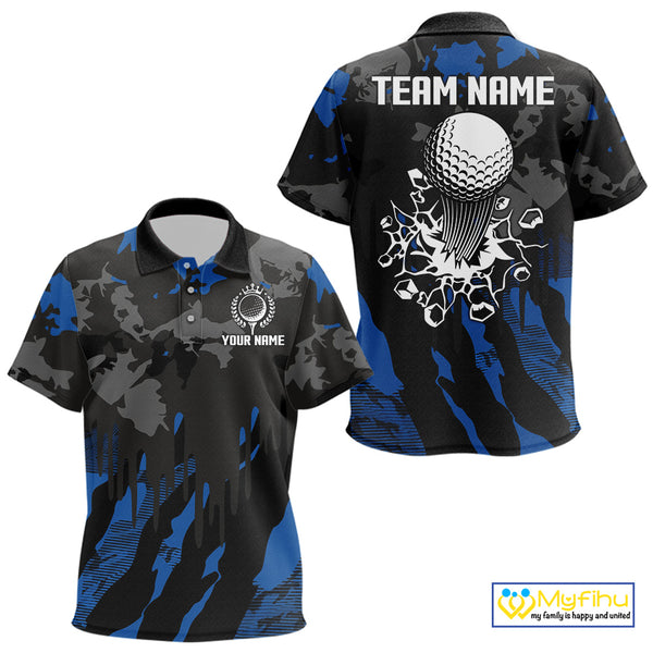 Black and Blue Camo pattern Kid Golf Polo Shirts custom Kid golf tops, cool golf gifts NQS9826