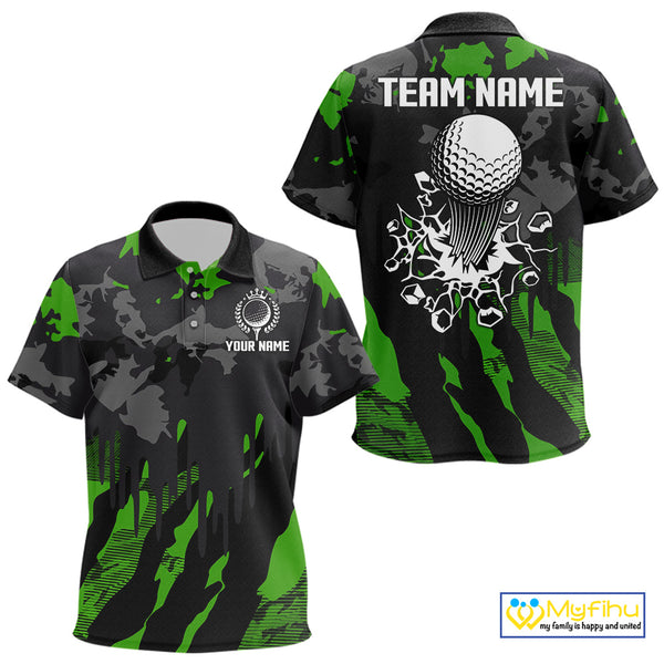 Black and Green Camo pattern Kid Golf Polo Shirts custom Kid golf tops, cool golf gifts NQS9827