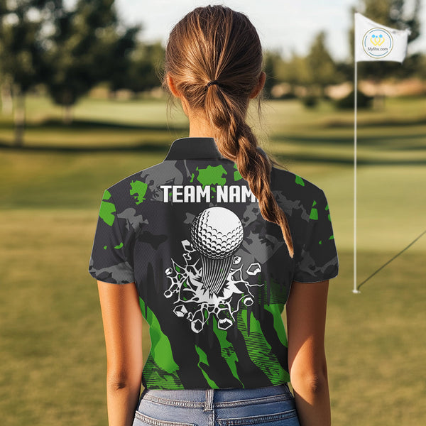 Black and Green Camo pattern Womens Golf Polo Shirts custom ladies golf tops, cool golf gifts NQS9827