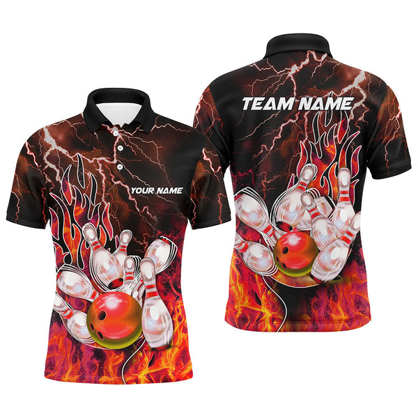 Men Bowling Polo, 1/4 Zip Shirt Custom orange lightning thunder Bowling Team Jersey, gift for Bowlers NQS8174