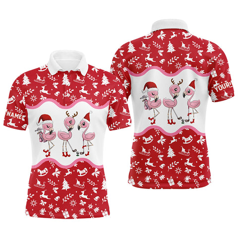 Red and white christmas pattern Men golf polo shirt custom flamingo christmas polo shirts for men NQS6785