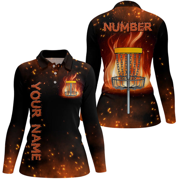 Flame Disc golf basket Polo shirt for women custom name and number team Disc golf jerseys NQS8874