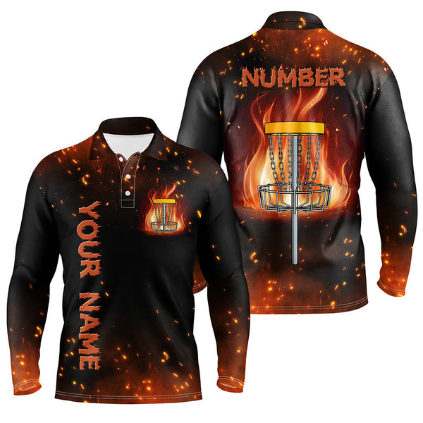Flame Disc golf basket Polo shirts for men custom name and number team Disc golf jerseys NQS8874
