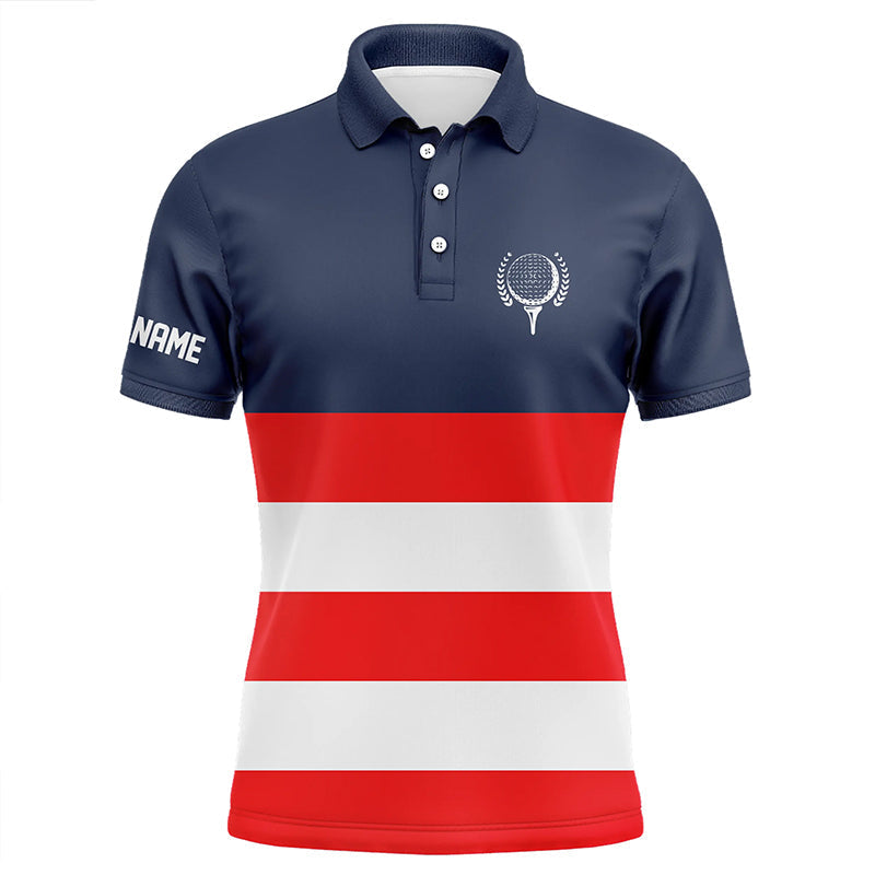Red, white and blue stripe custom Mens golf polos shirts, patriot men's golf attire  NQS7135