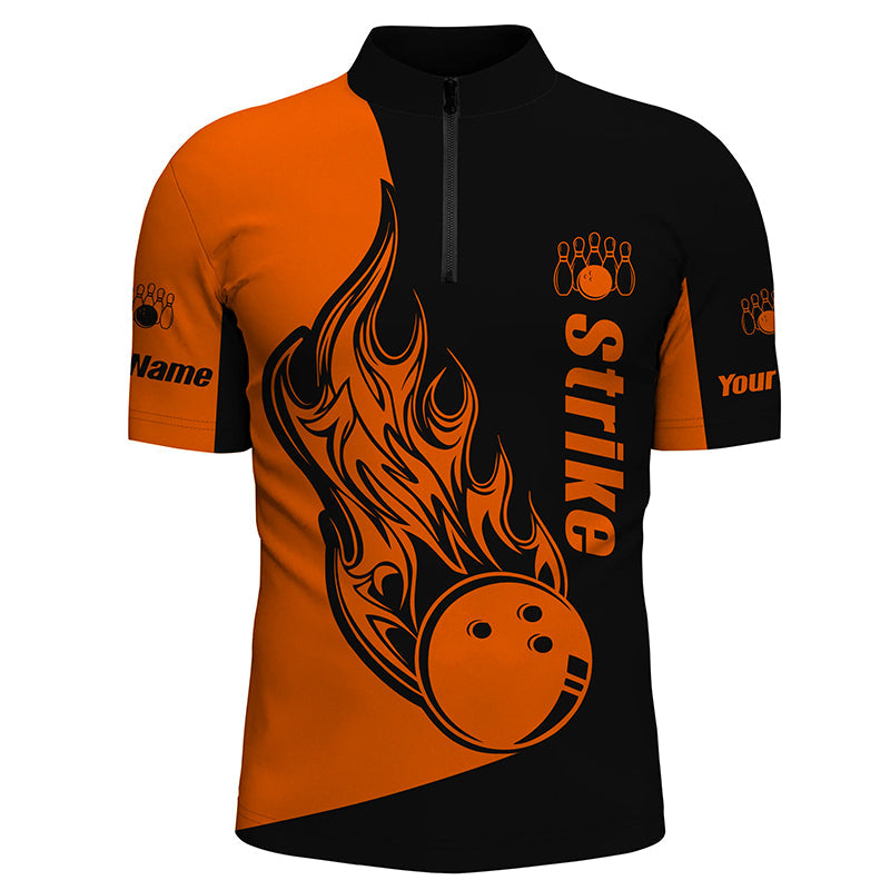 Custom Black and Orange Bowling Quarter Zip Shirts For men, Bowling Team Shirts Bowling Strike NQS5661