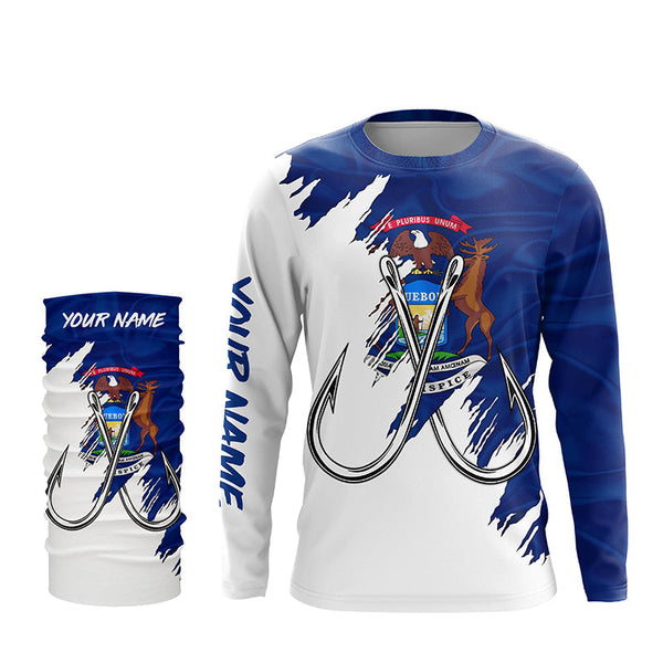 Michigan flag MI Fishing Fish Hook UV protection custom long sleeve Patriotic fishing apparel NQS8189