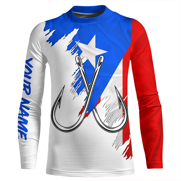 Puerto Rico flag Fishing Fish Hook UV protection custom long sleeve Patriotic fishing apparel NQS8192