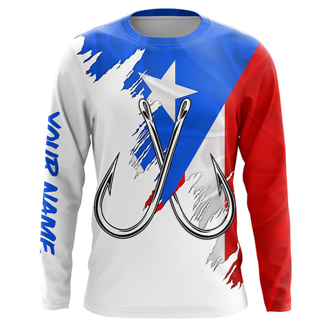 Puerto Rico flag Fishing Fish Hook UV protection custom long sleeve Patriotic fishing apparel NQS8192