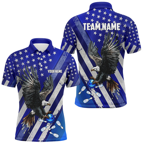 Blue American Flag Eagle Bowling Shirts For Men Custom Patriotic Bowling Team Jerseys Bowler Outfits NQS8636