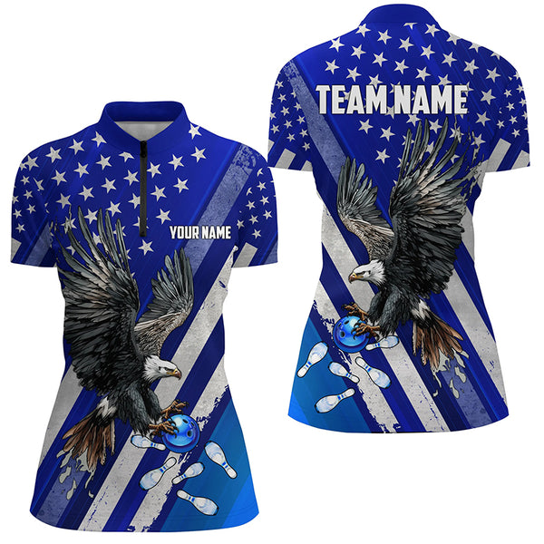 Blue American Flag Eagle Bowling Shirts For Women Custom Patriotic Bowling Team Jerseys Bowler Outfits NQS8636