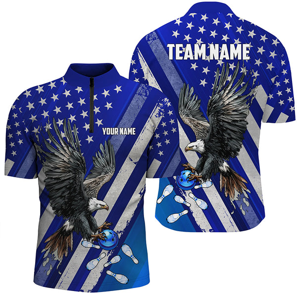 Blue American Flag Eagle Bowling Shirts For Men Custom Patriotic Bowling Team Jerseys Bowler Outfits NQS8636