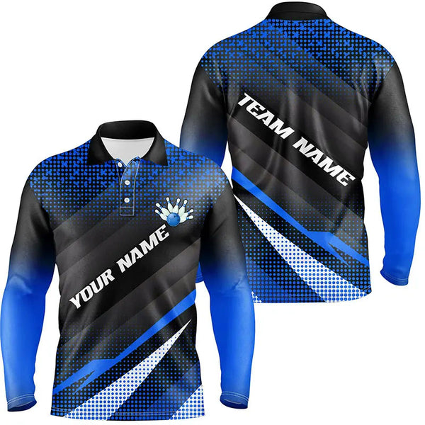 Blue Bowling Custom Men Bowling Polo, Quarter zip Shirts Bowling Team Jerseys Bowling Tournament NQS8884