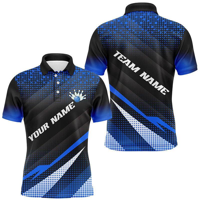 Blue Bowling Custom Men Bowling Polo, Quarter zip Shirts Bowling Team Jerseys Bowling Tournament NQS8884