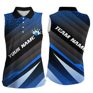 Blue Bowling Custom Women Bowling Sleeveless Polo Shirt Bowling Team Jerseys Bowling Tournament NQS8884