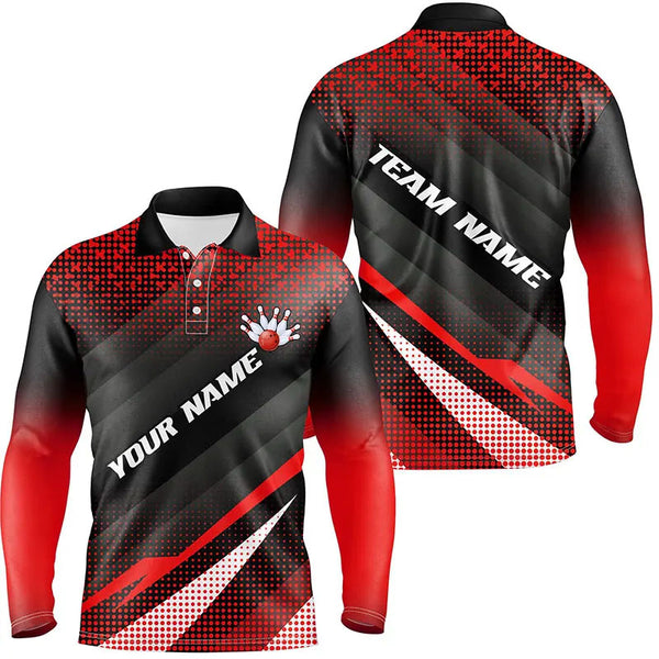 Red Bowling Custom Men Bowling Polo, Quarter zip Shirts Bowling Team Jerseys Bowling Tournament NQS8885