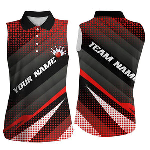 Red Bowling Custom Women Bowling Sleeveless Polo Shirt Bowling Team Jerseys Bowling Tournament NQS8885