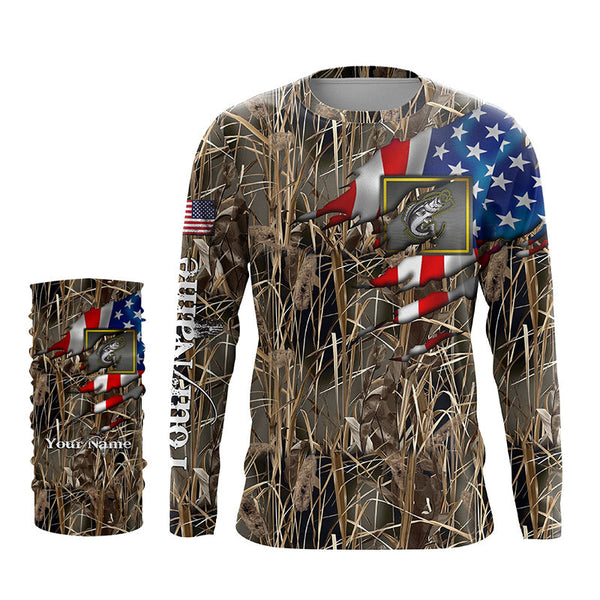 Bass fishing camo American flag patriotic fishing custom name bass fishing apparel NQSD53