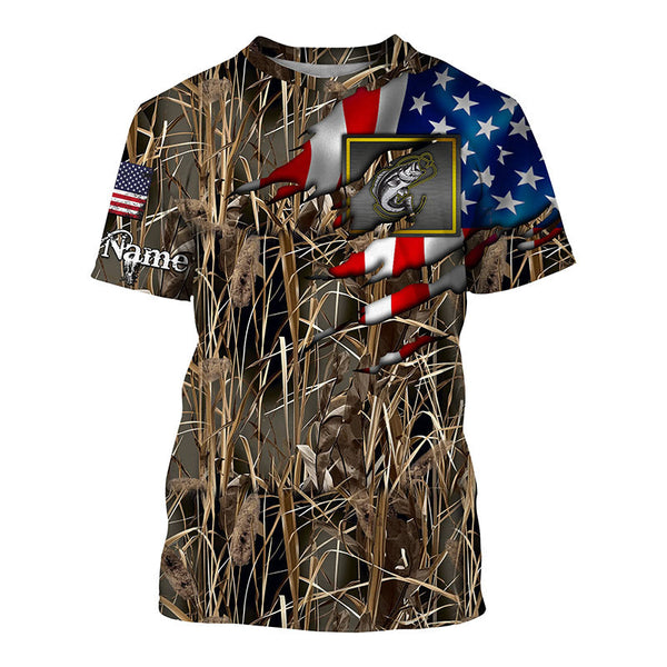 Bass fishing camo American flag patriotic fishing custom name bass fishing apparel NQSD53