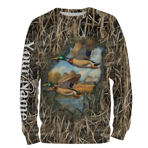 Mallard Duck hunting waterfowl camo hunting 3d shirts custom name duck hunting shirts NQSD1