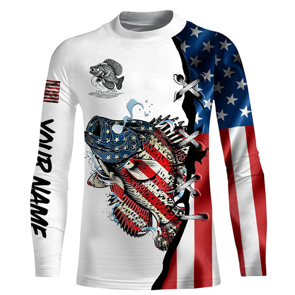 Crappie fishing legend American flag patriot UV protection Custom long sleeves fishing shirts NQS4492