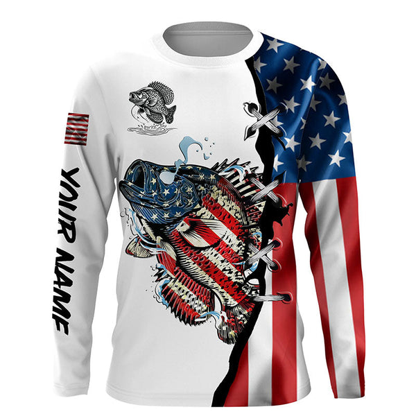 Crappie fishing legend American flag patriot UV protection Custom long sleeves fishing shirts NQS4492