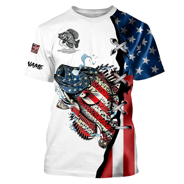 Crappie fishing legend American flag patriot UV protection Custom long sleeves fishing shirts NQS4492