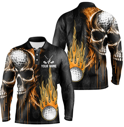 Mens golf polos shirts custom skull golf fire golf apparel, cool polo shirts for mens NQS7140