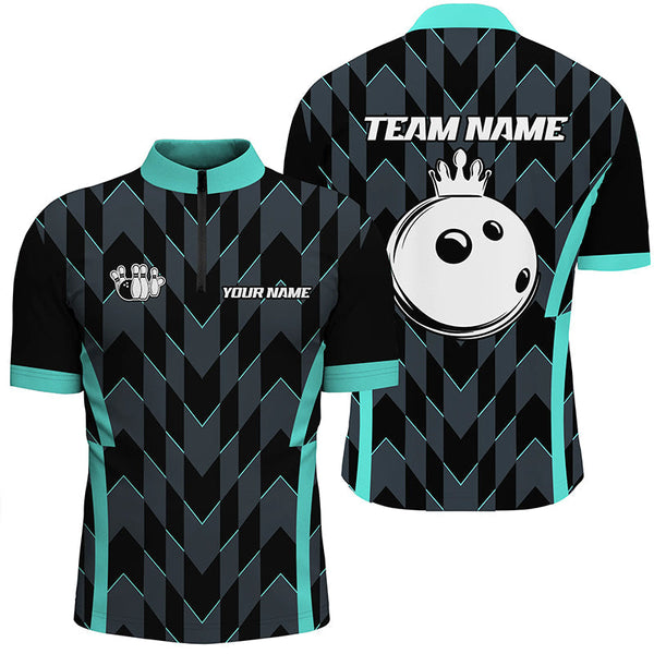 Bowling Polo, Quarter zip shirt for men custom camo bowling Team jerseys, gift for bowler | Turquoise NQS8201