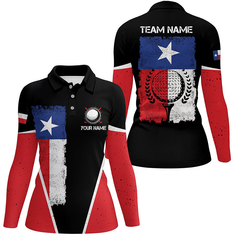 Black Womens golf polo shirts vintage Texas flag patriot custom ladies golf shirt, gift for the golfer NQS6535