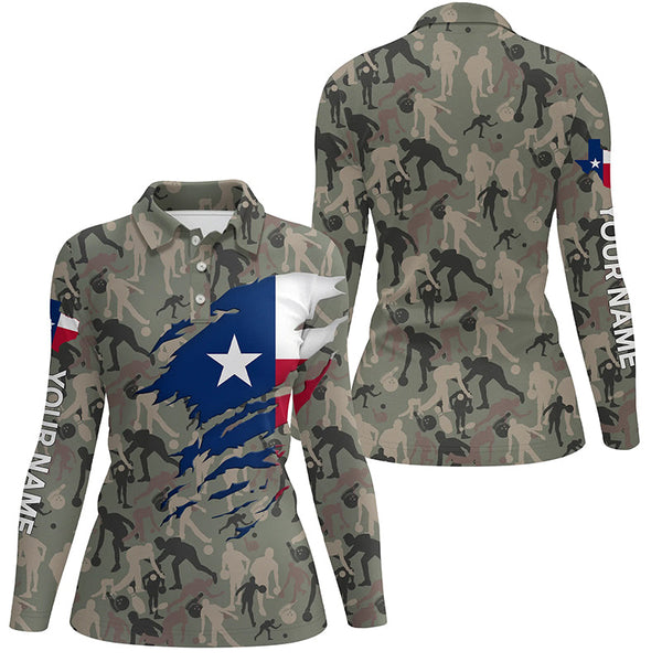 Texas Flag Bowling camo Shirts For Women Bowling Team League Jersey Custom Bowling Polo Shirts NQS6538