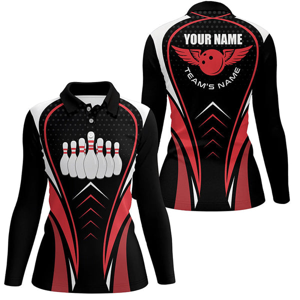 Red white and black Bowling Shirts For Women Bowling Team League Jersey Custom Bowling Polo Shirts NQS6539
