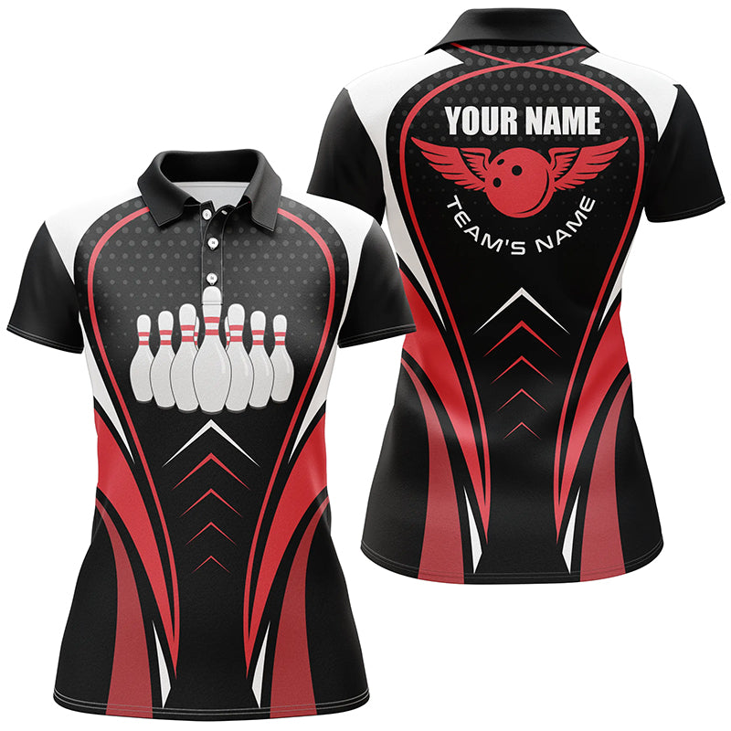 Red white and black Bowling Shirts For Women Bowling Team League Jersey Custom Bowling Polo Shirts NQS6539